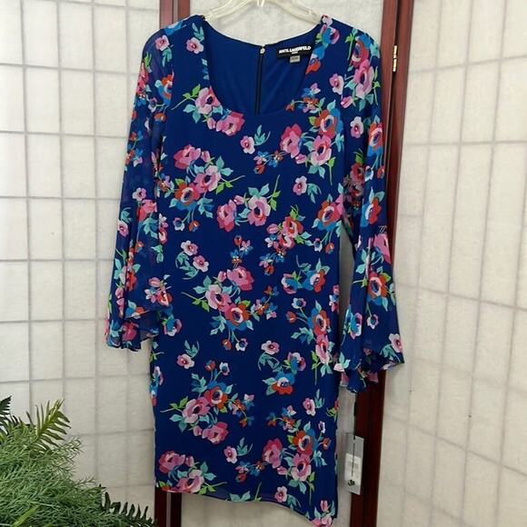 KARL LAGERFELD PARIS FLORAL FLARE SLEEVE DRESS SIZE 6 - Picture 1 of 9